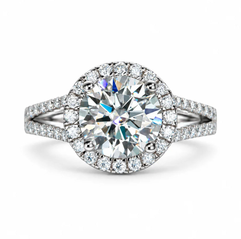 3 CT Round Cut Halo Moissanite Engagement Ring
