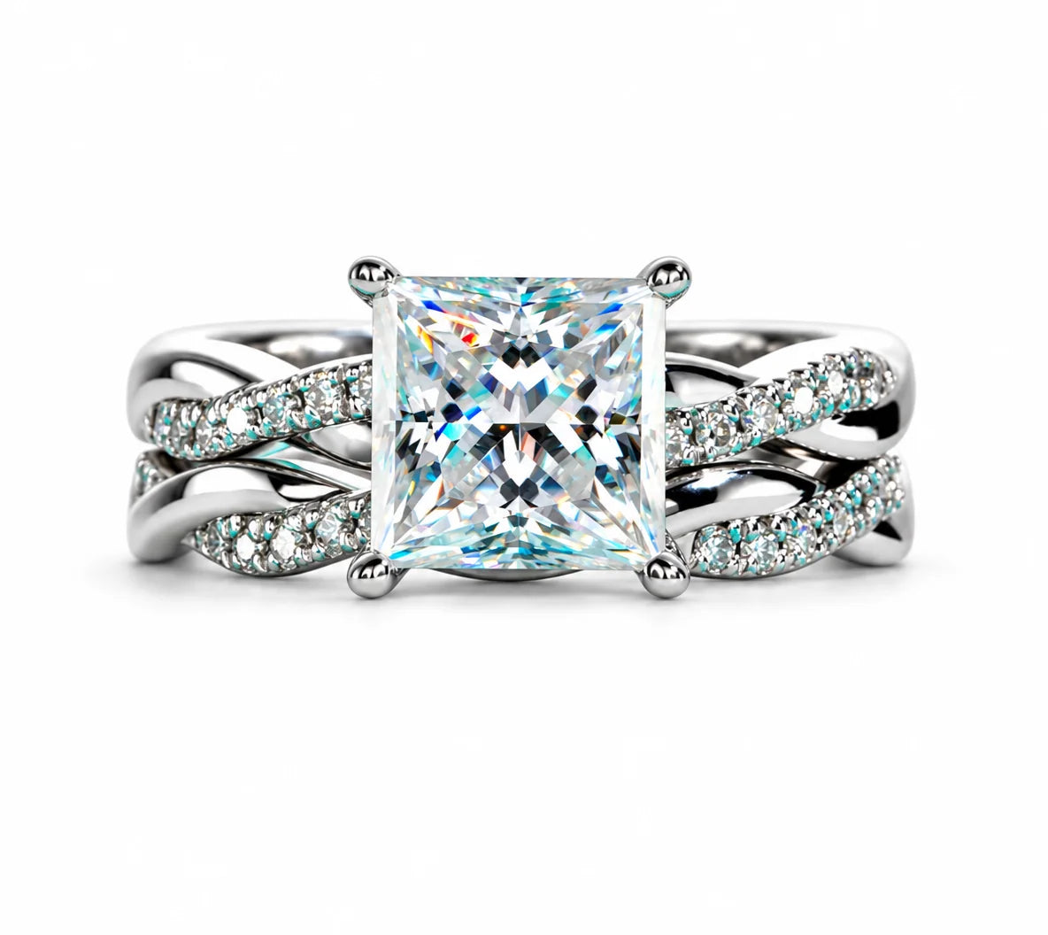 3 CT Princess Cut Moissanite Engagement Ring Set