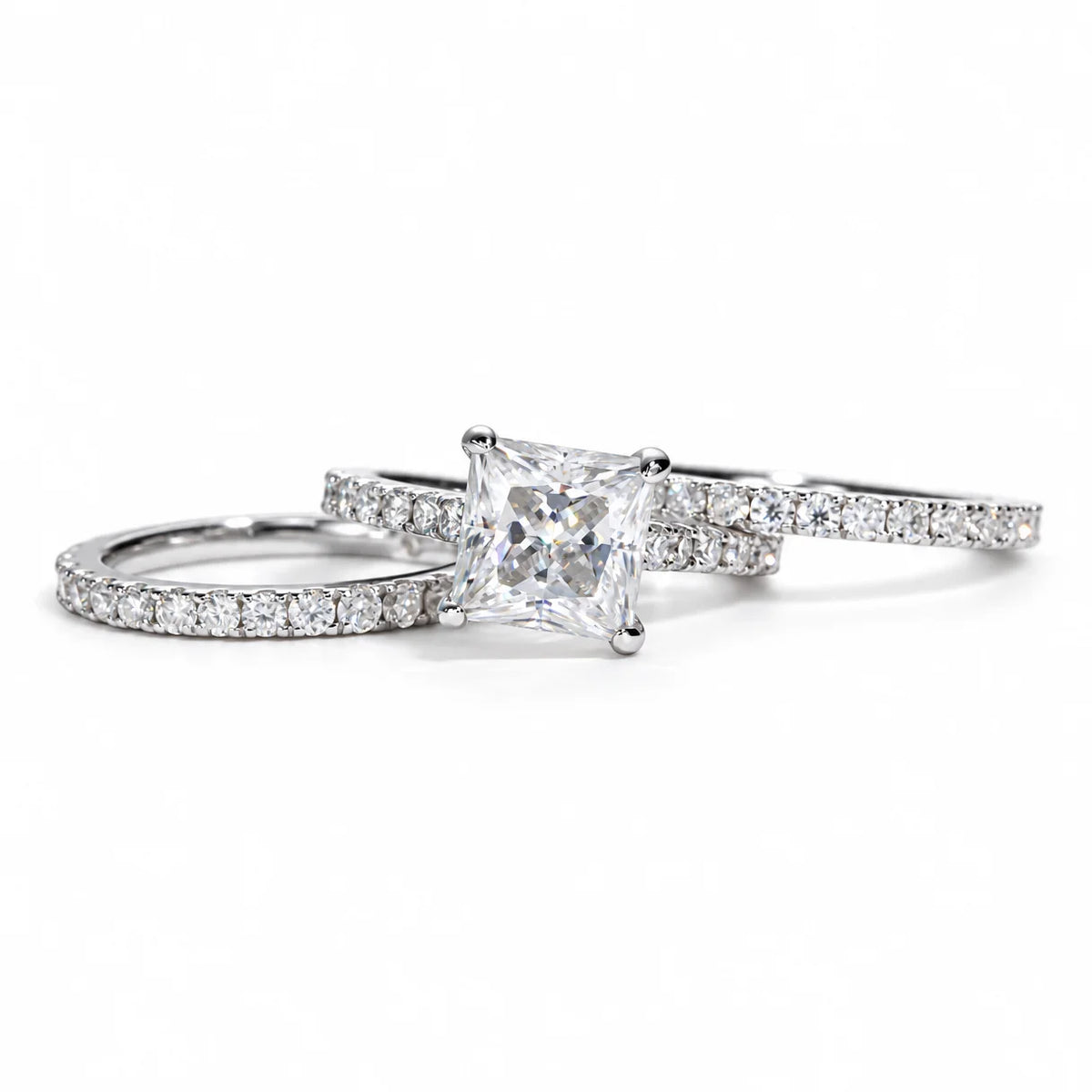 3CT Princess Cut D Color Moissanite Engagement Bridal Set