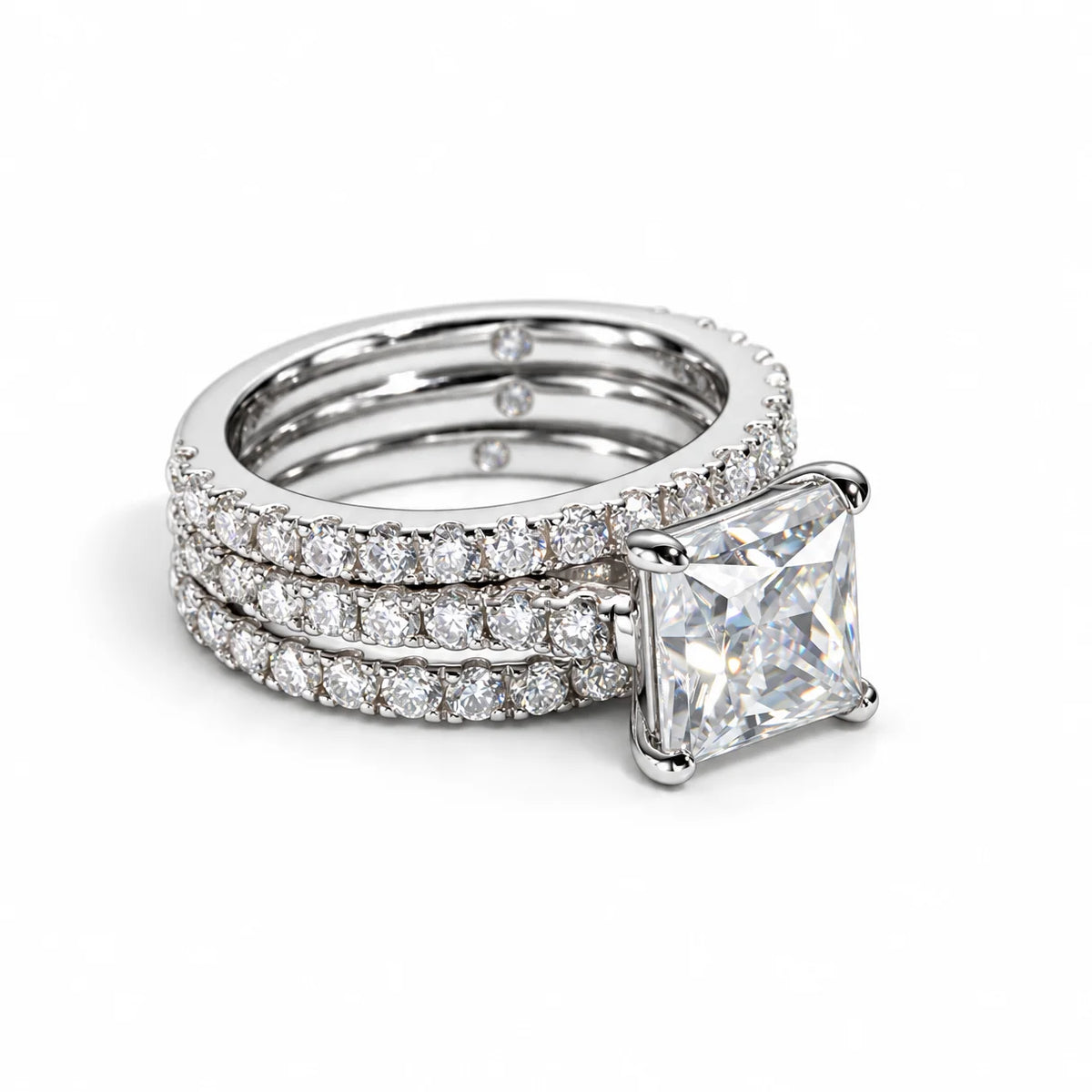 3CT Princess Cut D Color Moissanite Engagement Bridal Set