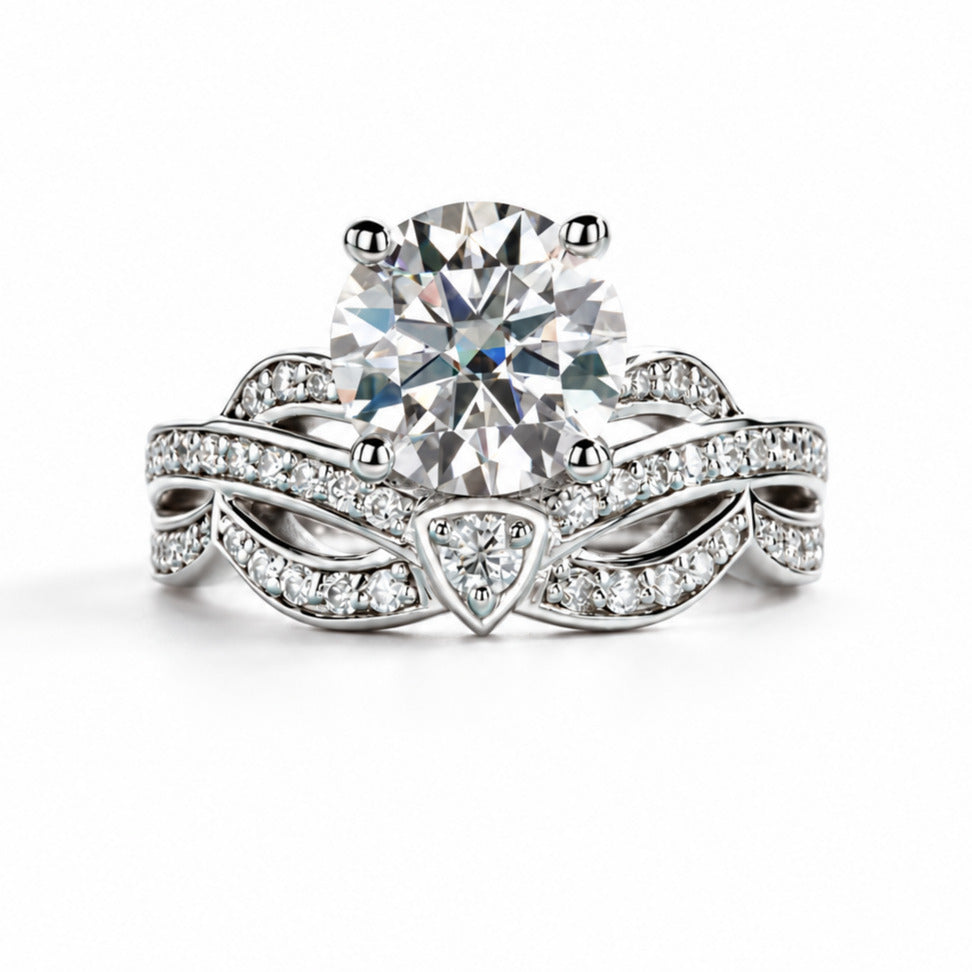 3 CT Round Cut Moissanite Engagement Ring & Set