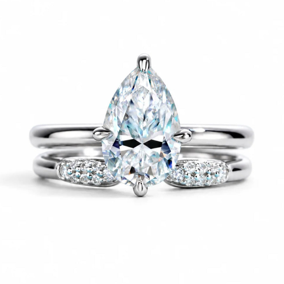 3 CT Pear Cut Moissanite Bridal Ring Set