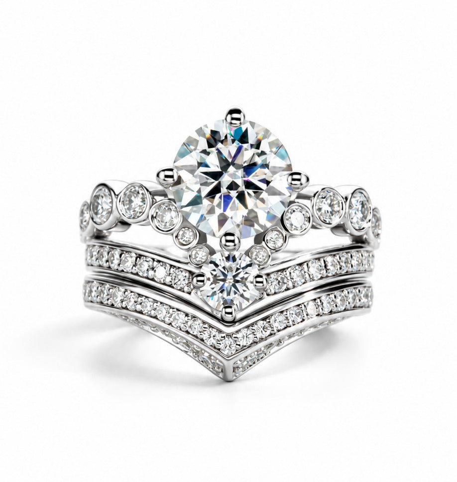 3 CT Round Cut Moissanite Engagement Ring & Set
