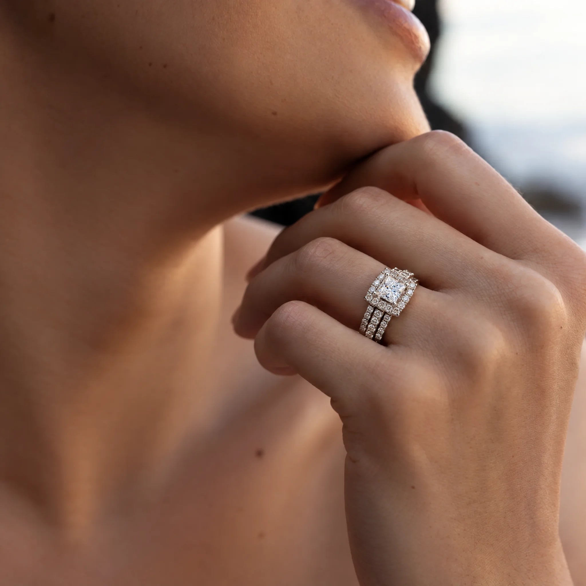3.884 CTTW Princess Cut Moissanite Engagement Ring