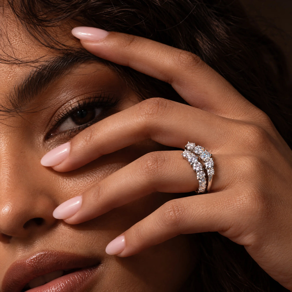 4.2 CTTW Round Cut Moissanite Engagement Band Ring