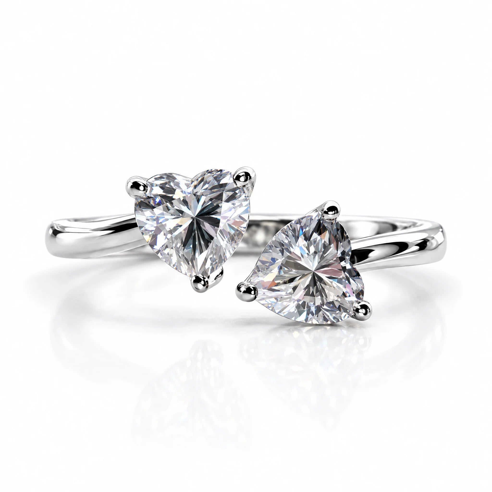 1 CT Two Stone Heart Cut Moissanite Engagement Ring