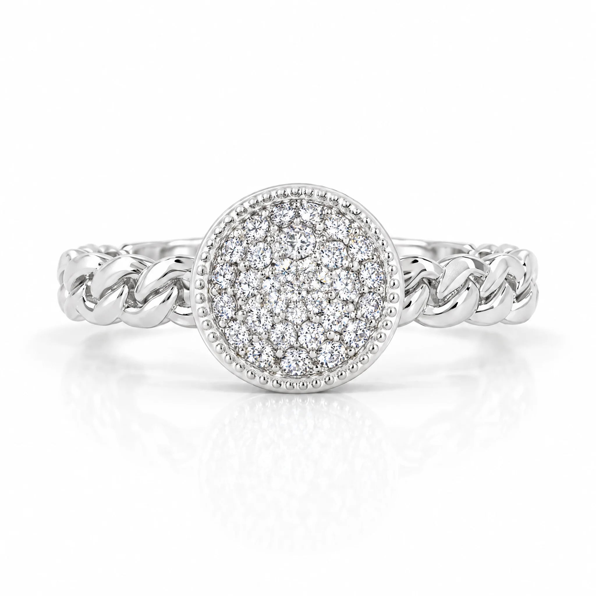 Oval Pave Moissanite Cuban Link Ring