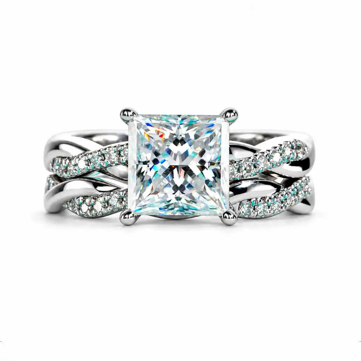 3 CT Princess Cut Moissanite Engagement Ring Set