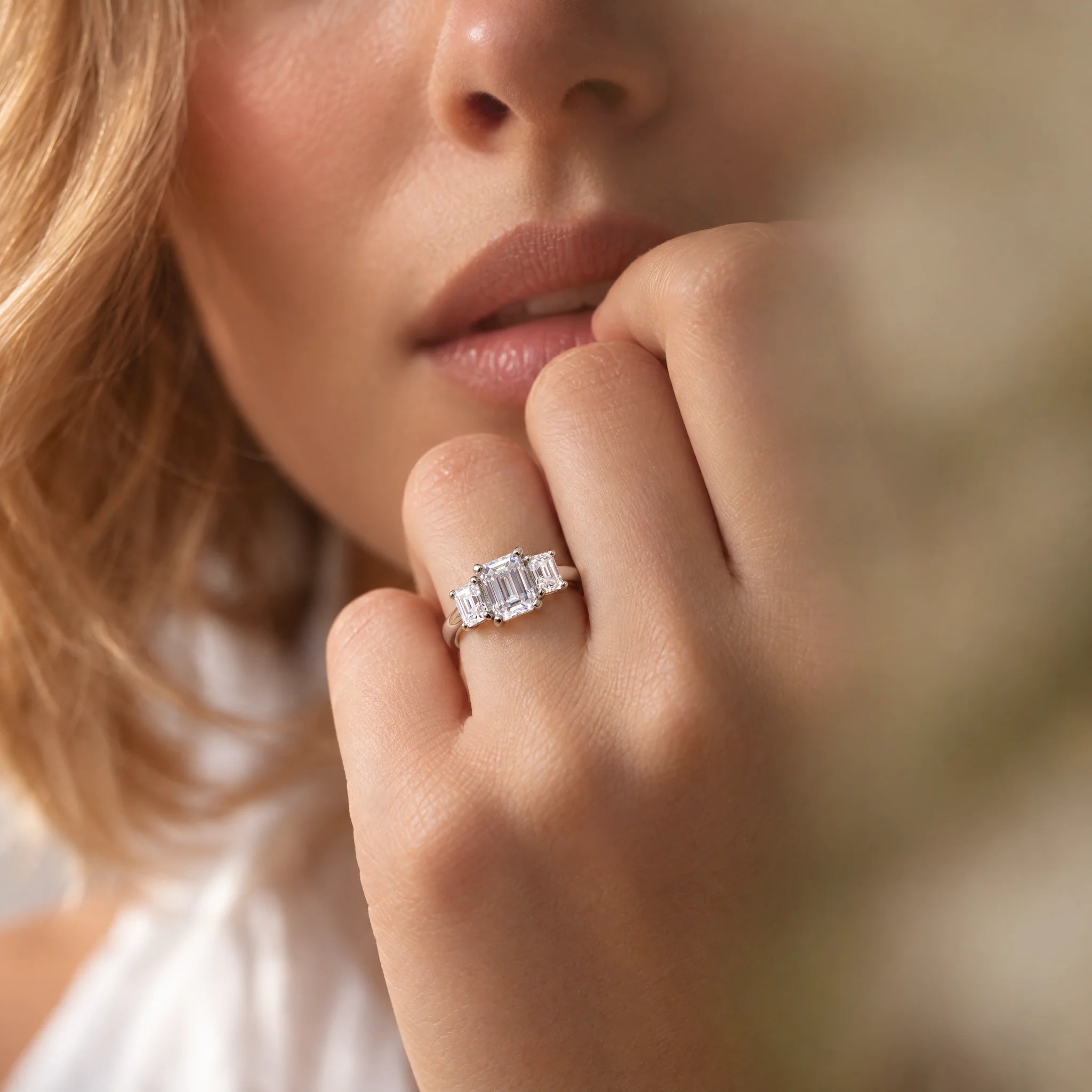 1.8 CTTW Emerald Cut Moissanite Engagement Ring