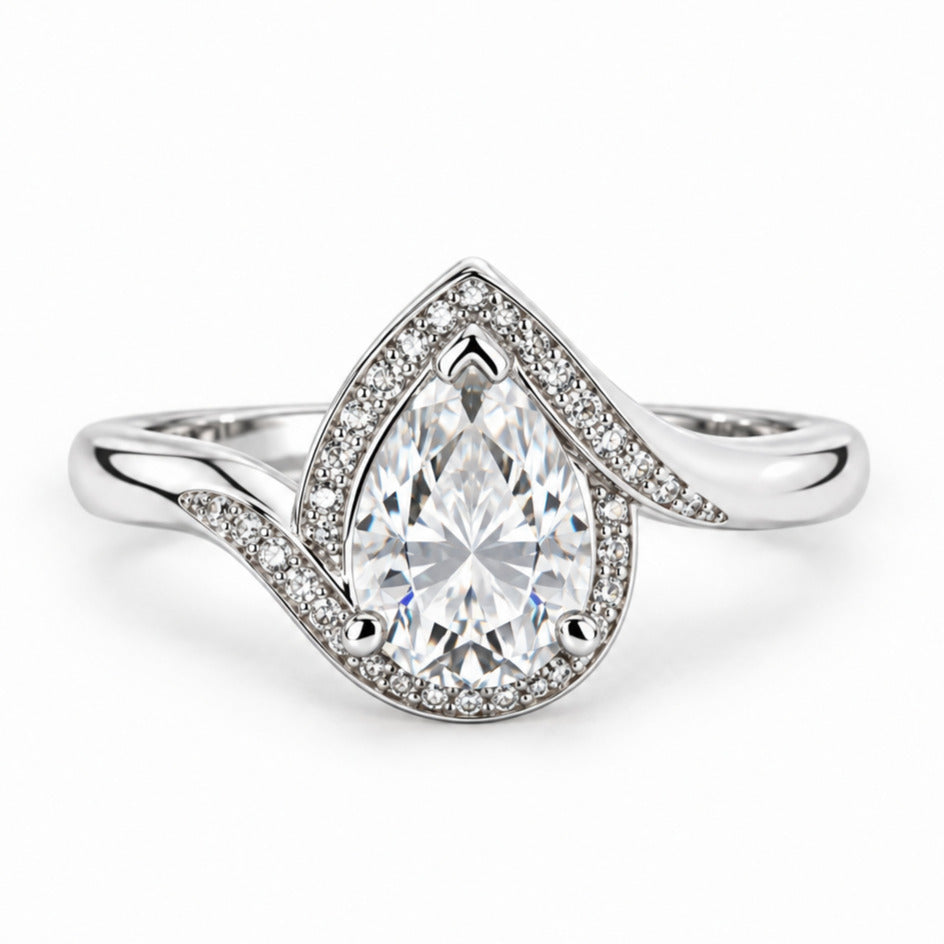 2.5 CT Pear Cut Moissanite Halo Engagement Ring