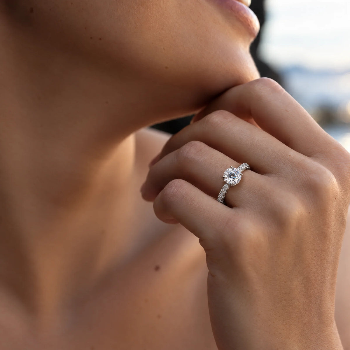 3 CT Halo Round Cut Moissanite Engagement Ring