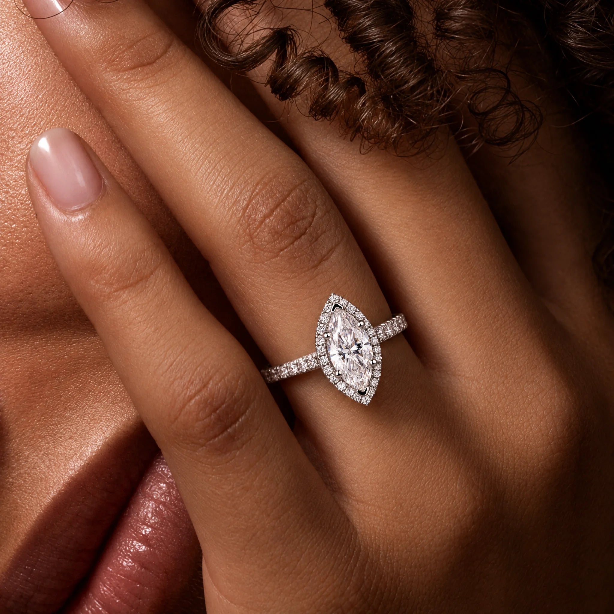 3 CT Marquise Cut Moissanite Halo Engagement Ring