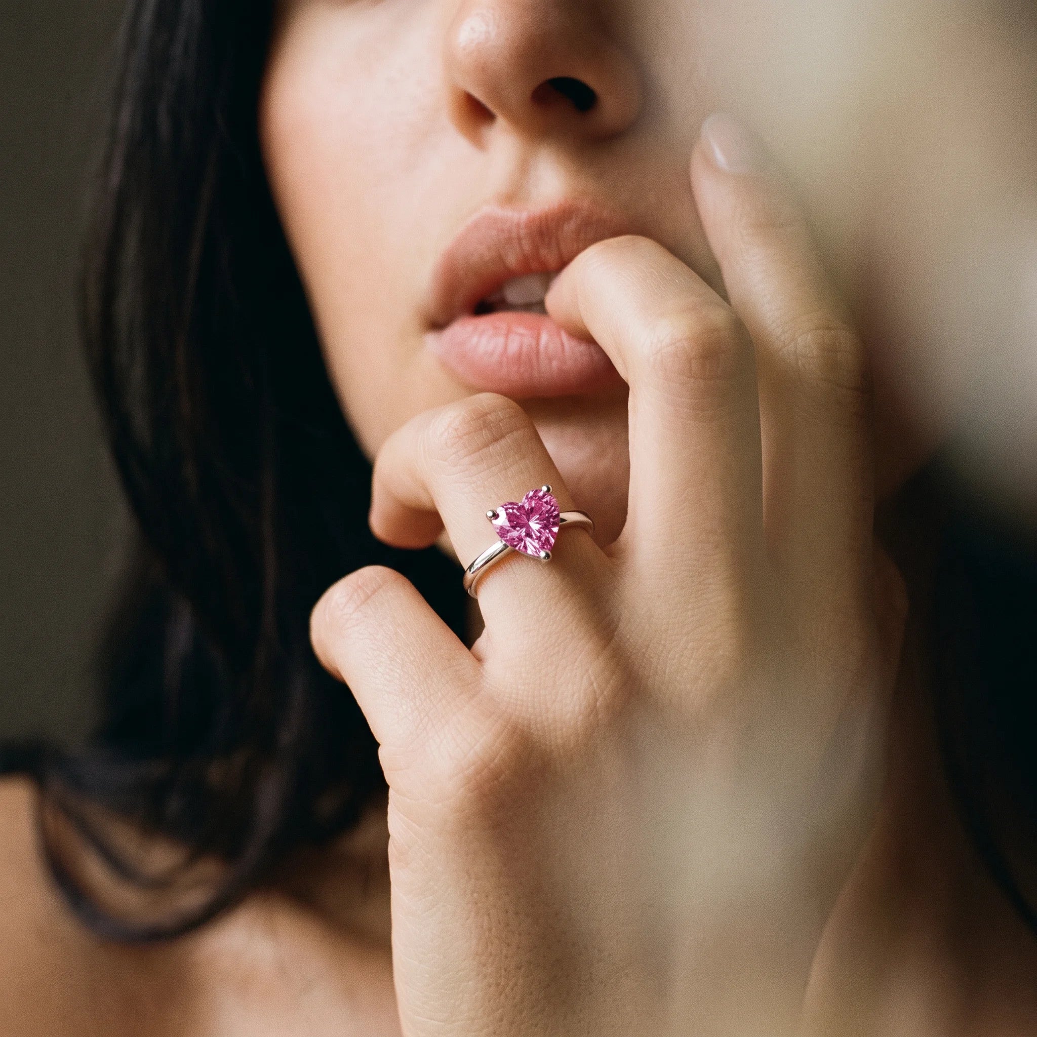 3CT Heart Cut Sakura Pink Moissanite Engagement Ring