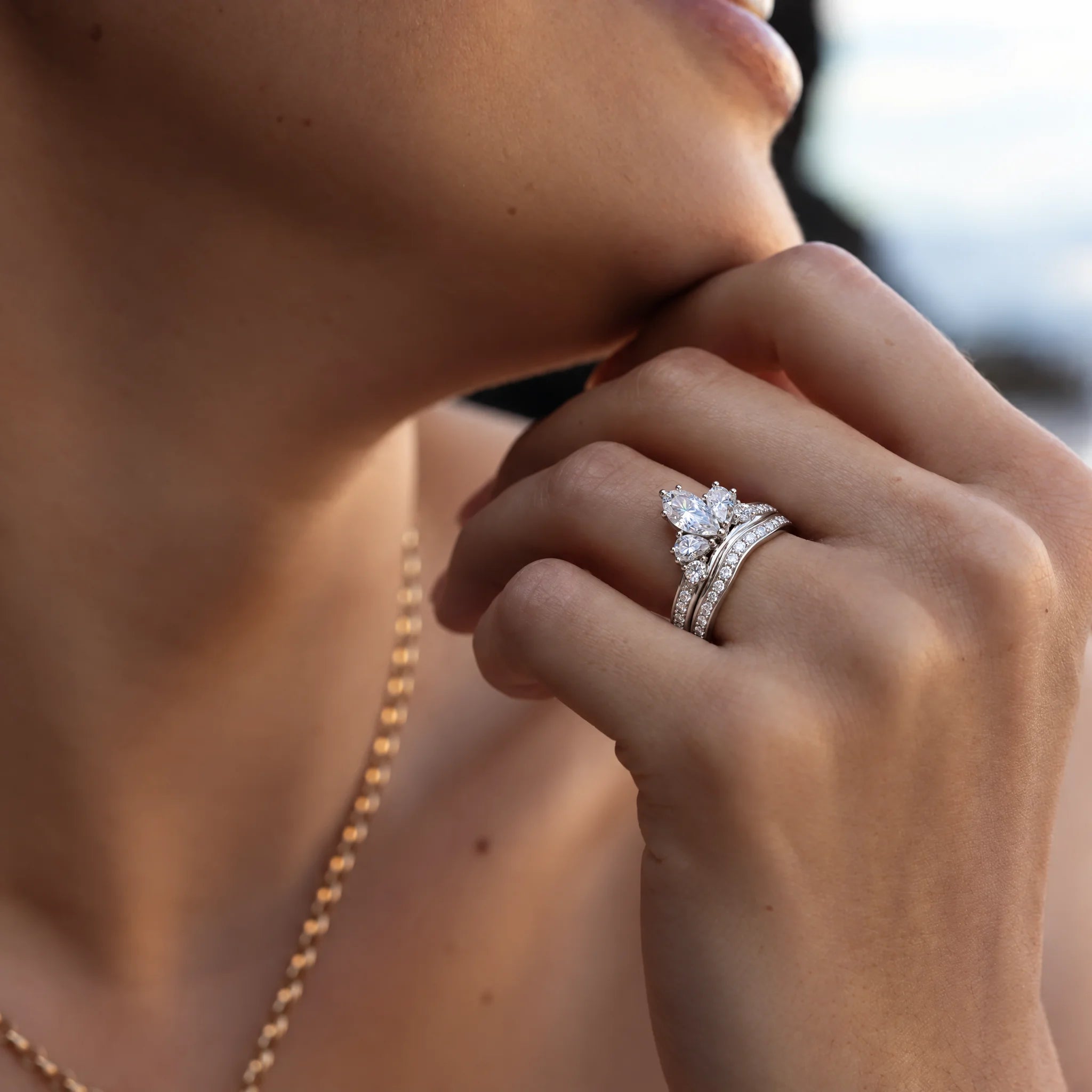 3.78 CTTW Pear Cut Moissanite Bridal Ring Set