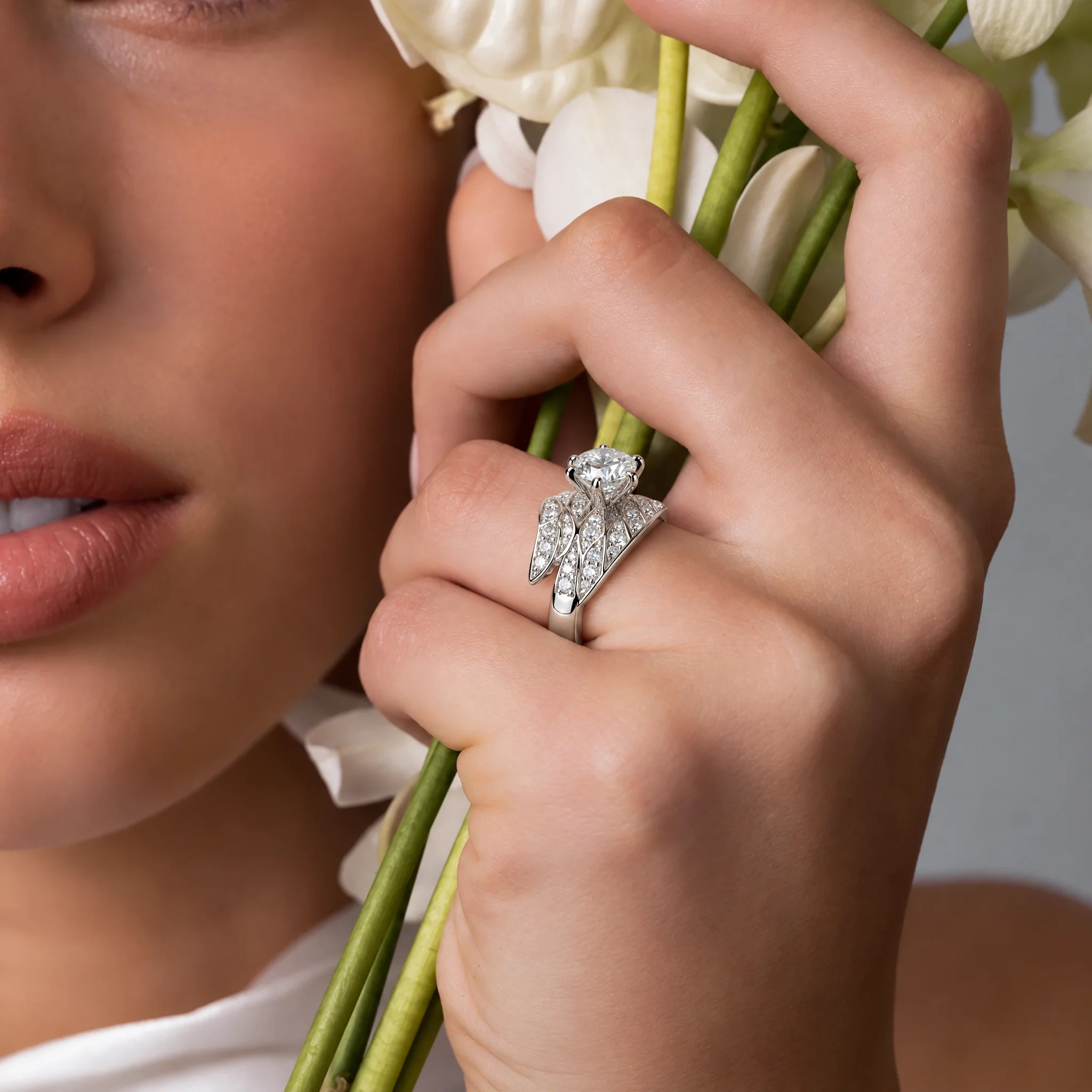 4 CTTW Angel Wing Moissanite Engagement Ring
