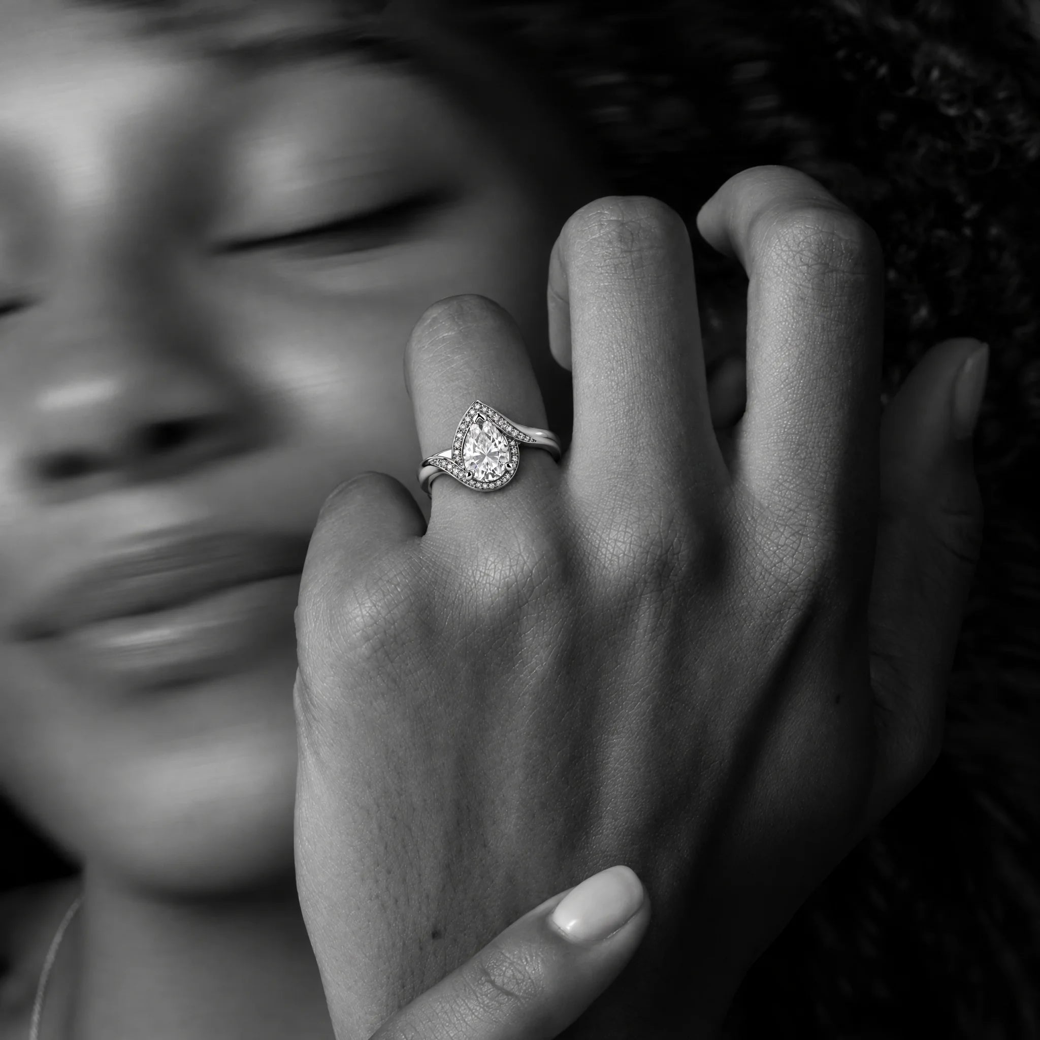 2.5 CT Pear Cut Moissanite Halo Engagement Ring