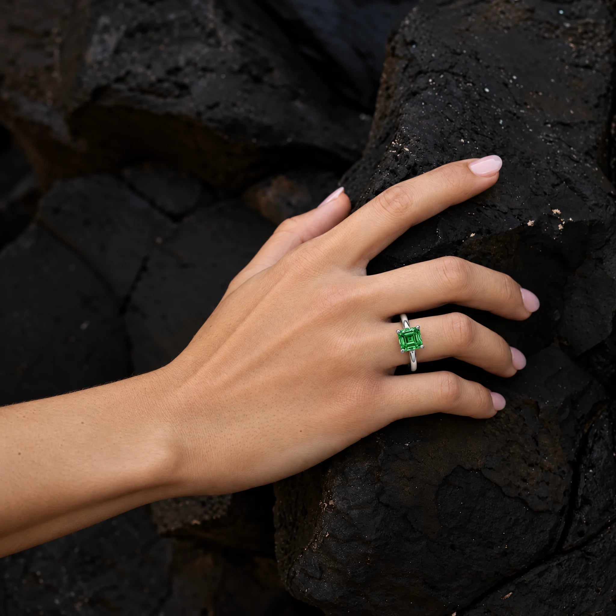 2CT Emerald Cut Colombian Cultivated Emerald Engagement Ring