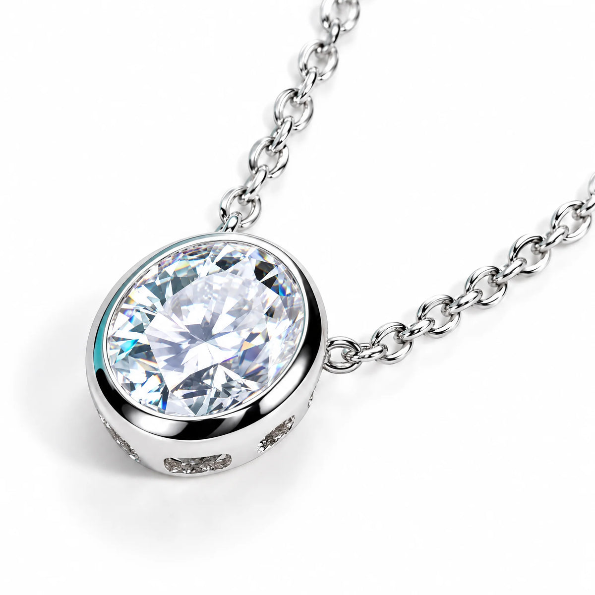 VVS1 D Color Oval Cut Moissanite Bezel Necklace