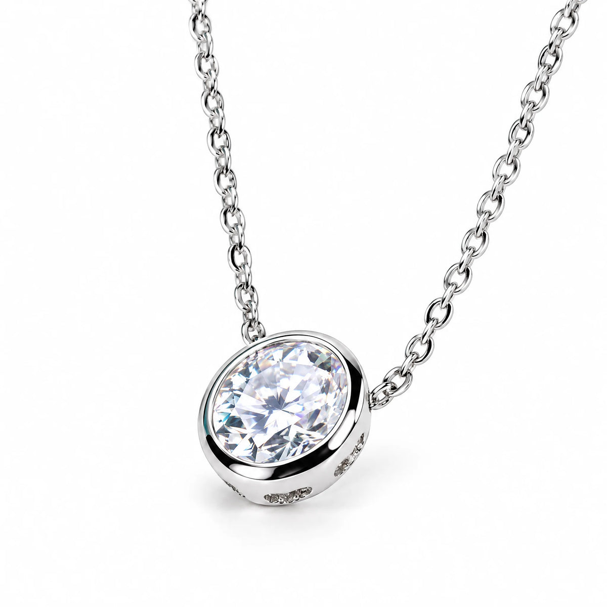 VVS1 D Color Oval Cut Moissanite Bezel Necklace