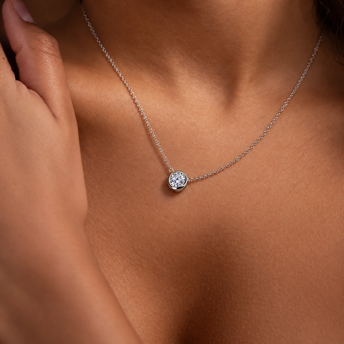 VVS1 D Color Oval Cut Moissanite Bezel Necklace