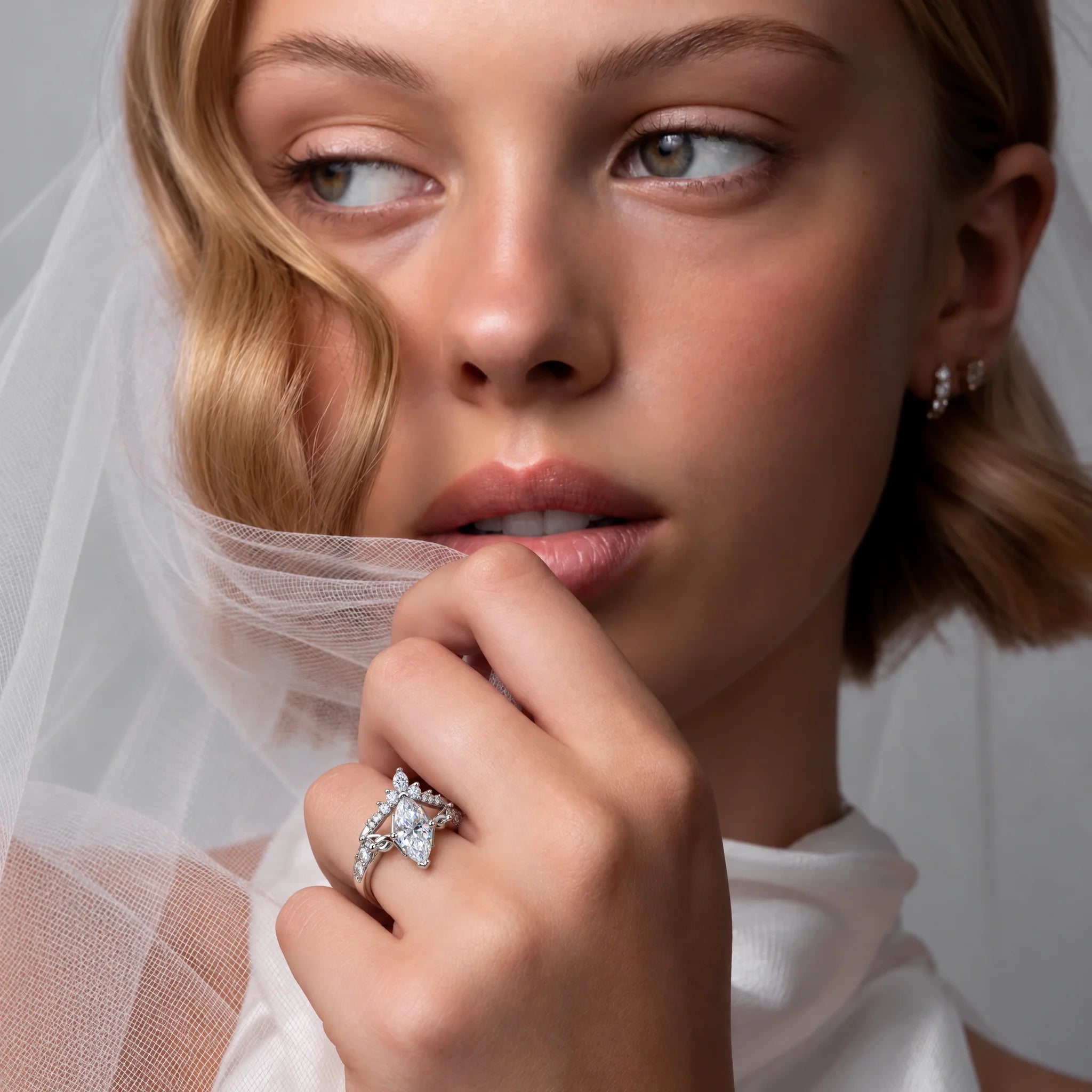 3 CT Marquise Cut Moissanite Crown Bridal Set