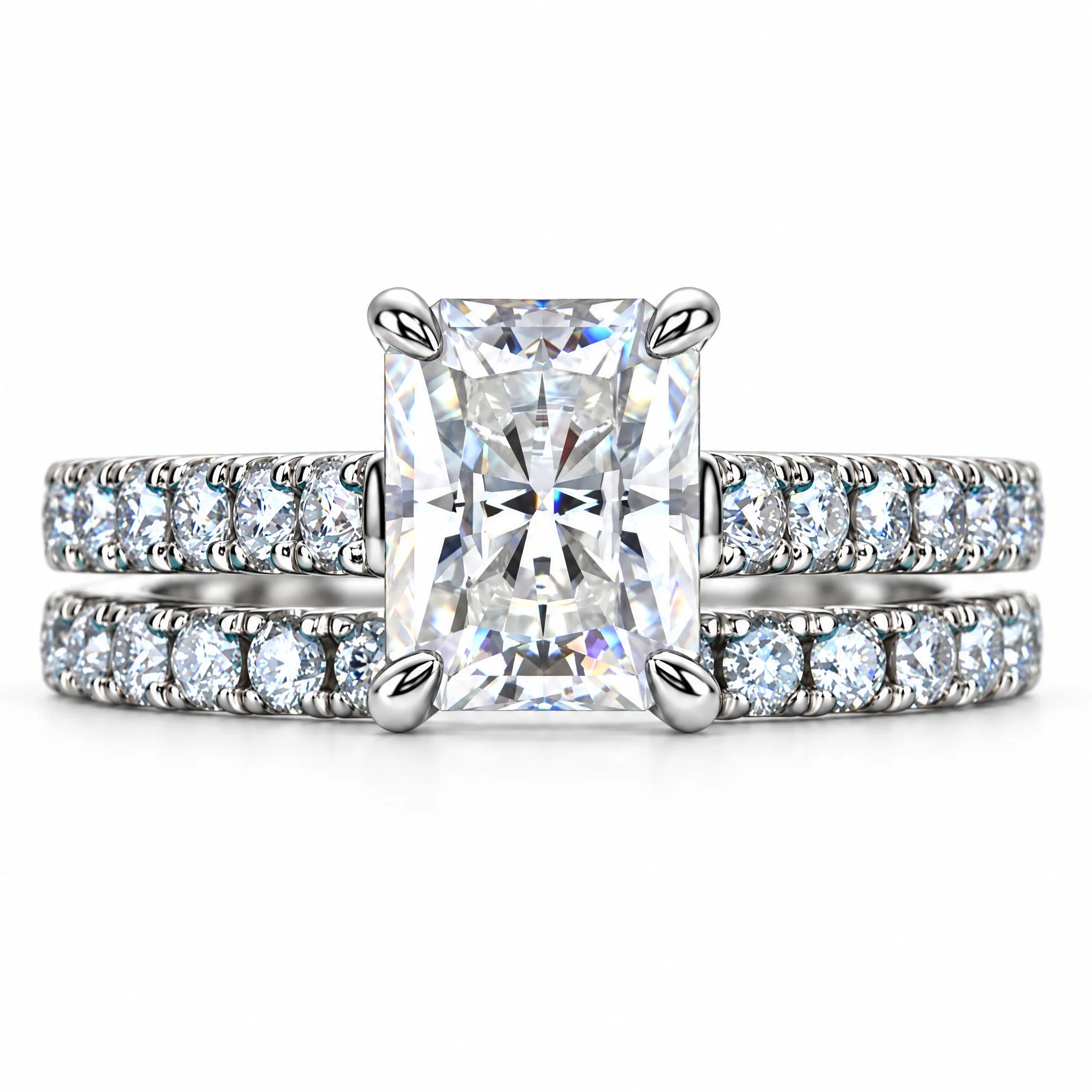 3 CT Radiant Cut Moissanite Bridal Ring Set