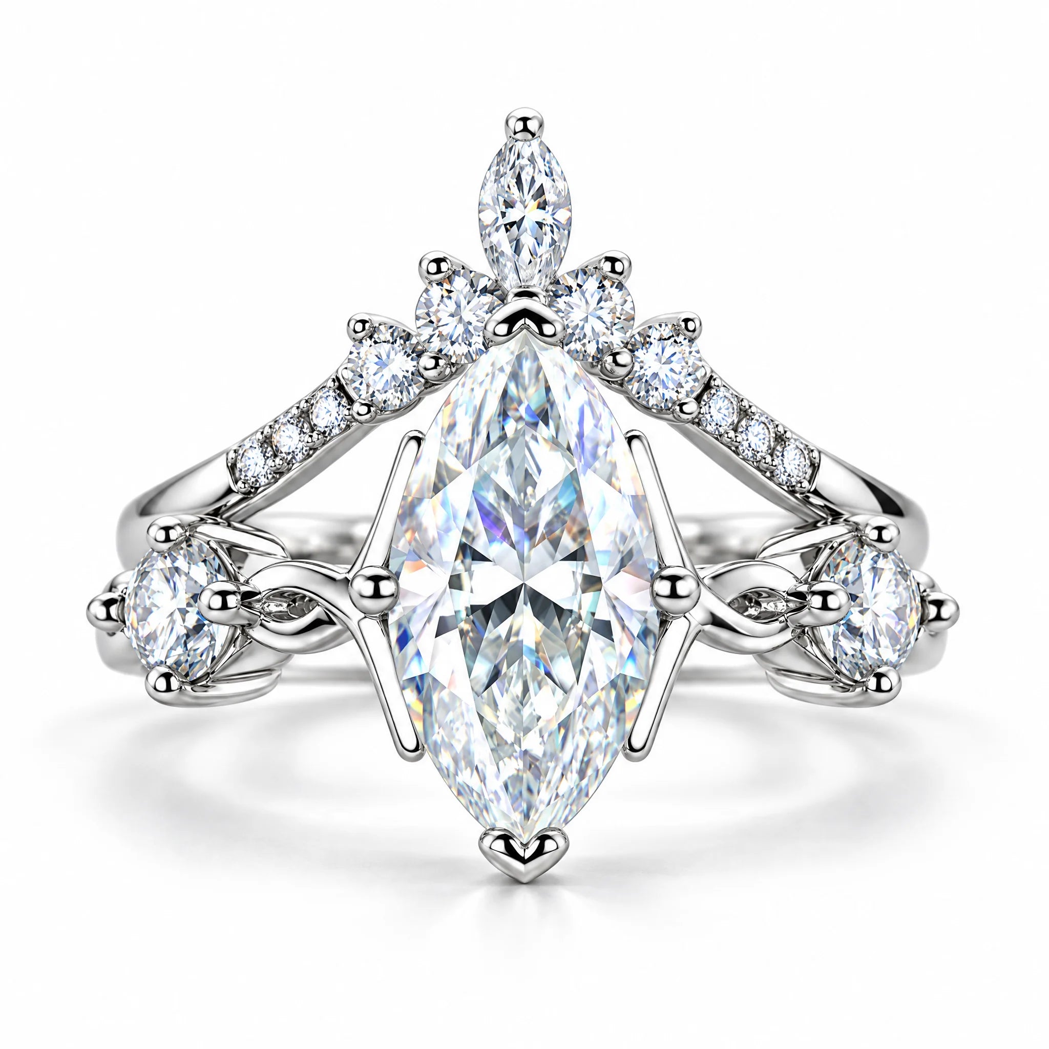 3 CT Marquise Cut Moissanite Crown Bridal Set