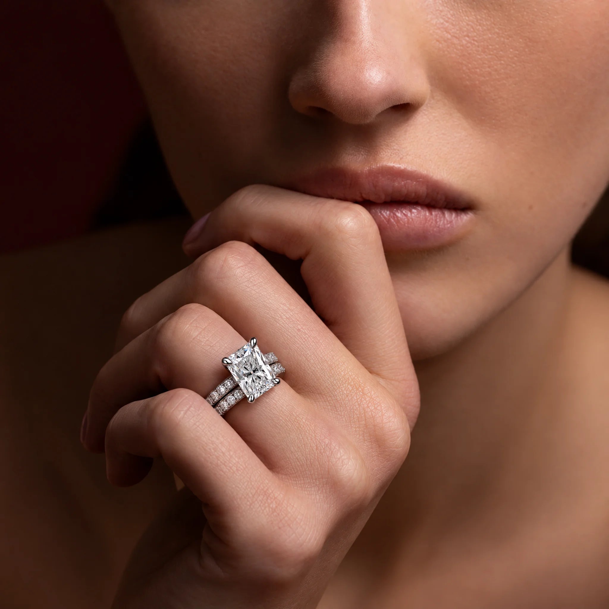 3 CT Radiant Cut Moissanite Bridal Ring Set