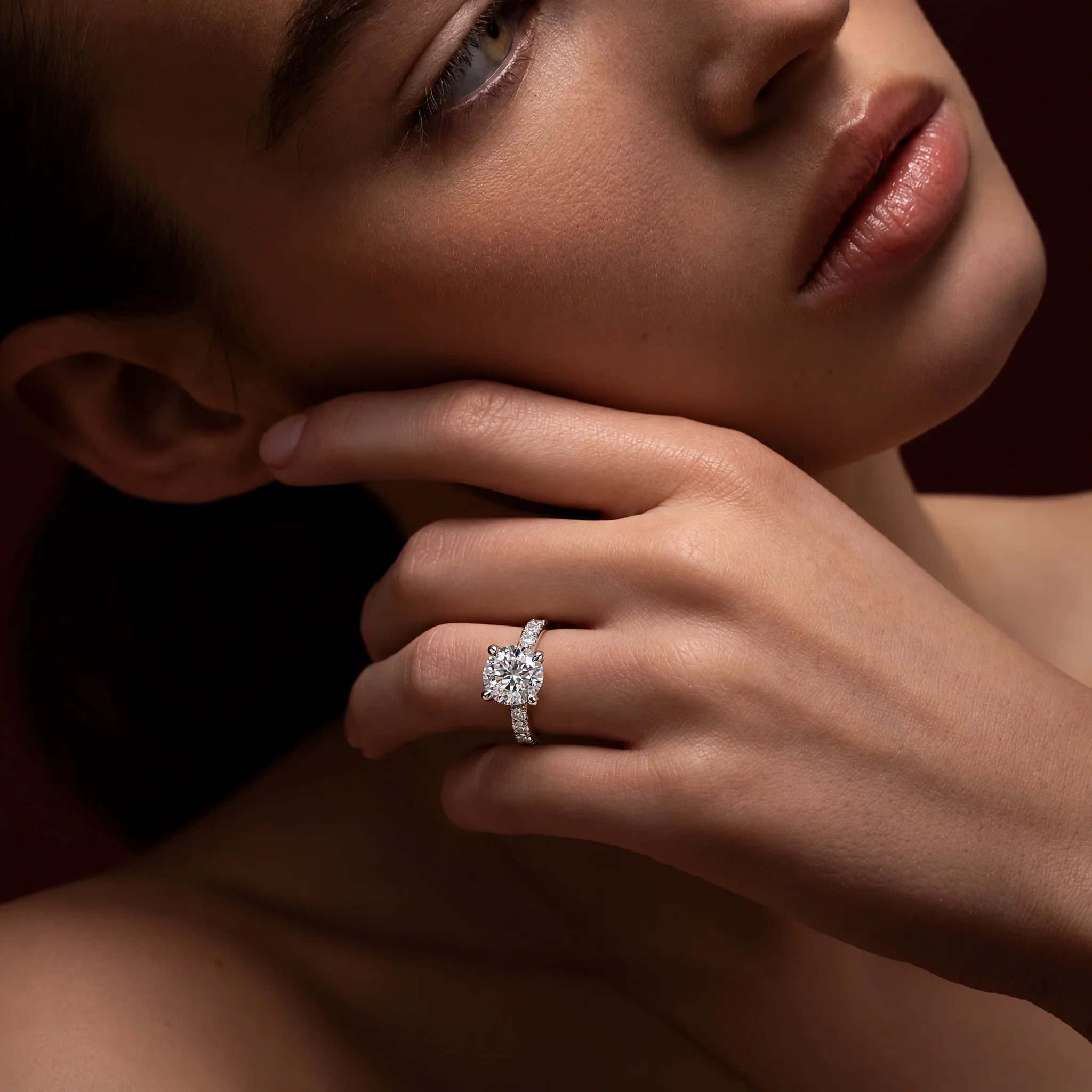 3 CT Round Cut Moissanite Multi-Stone Engagement Ring