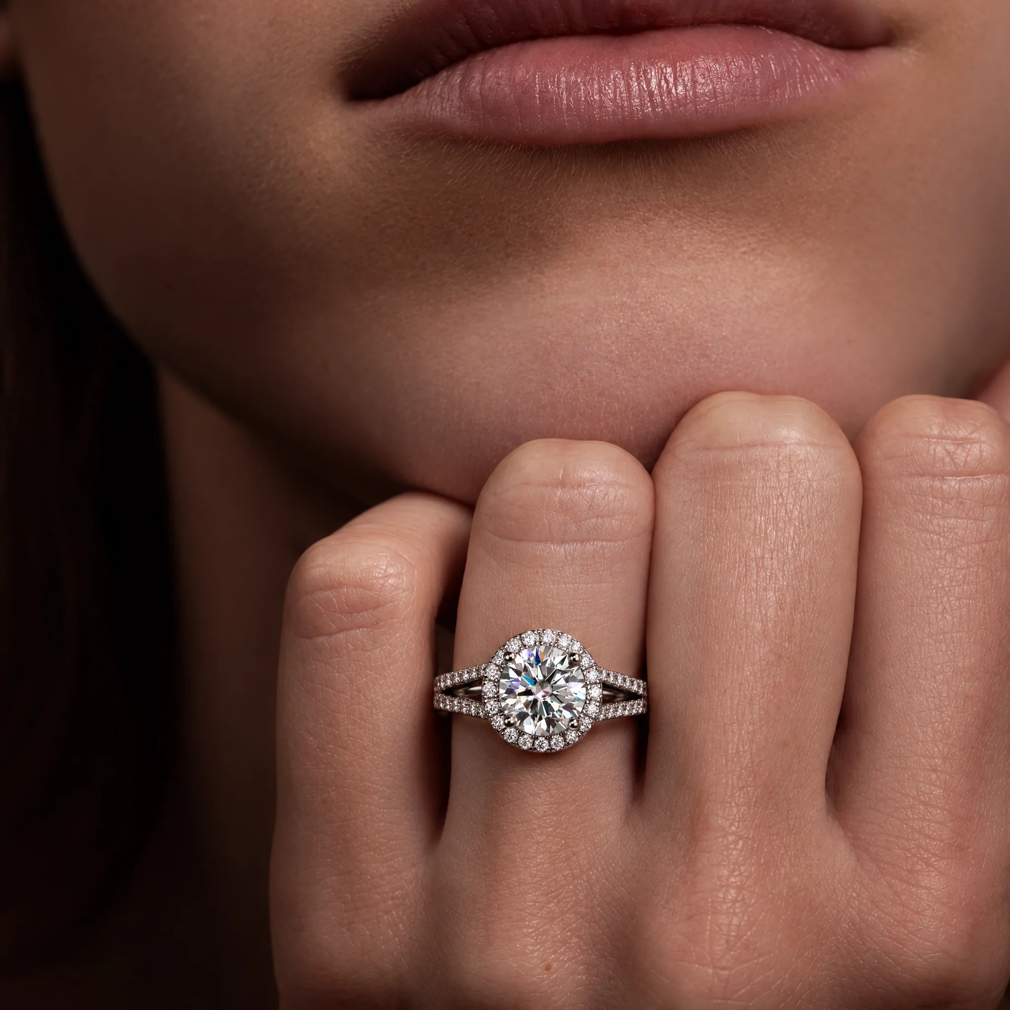 3 CT Round Cut Halo Moissanite Engagement Ring