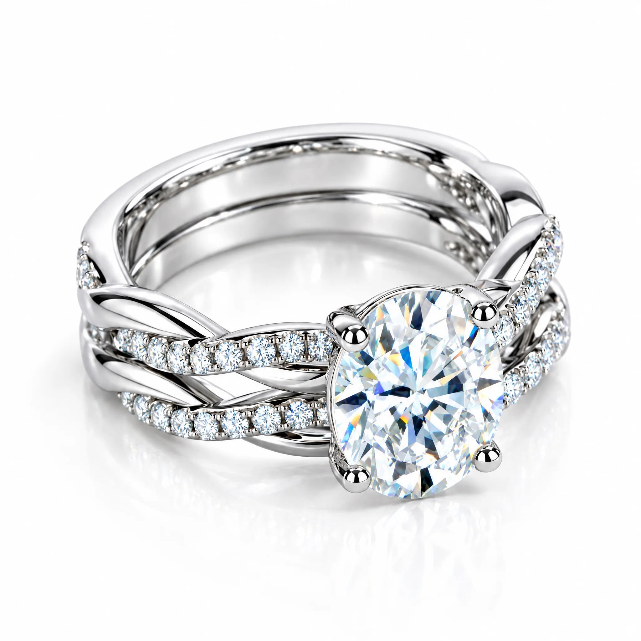 3 CT Oval Cut Moissanite Infinity Bridal Ring Set