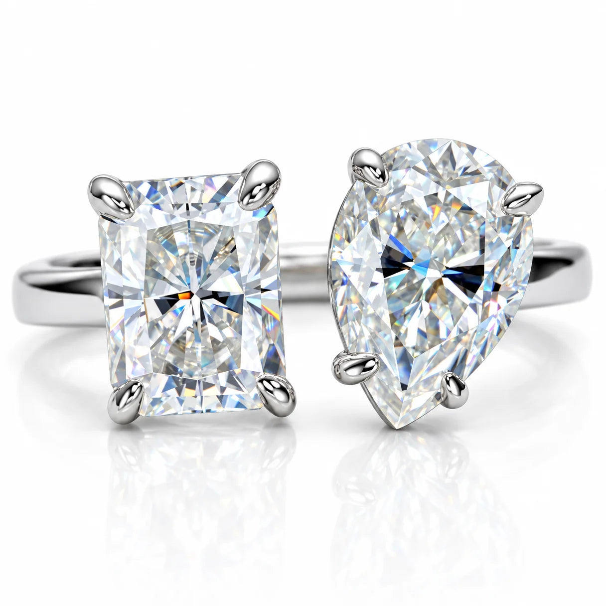 4.5 CTTW Radiant & Pear Cut Twins Moissanite Engagement Ring