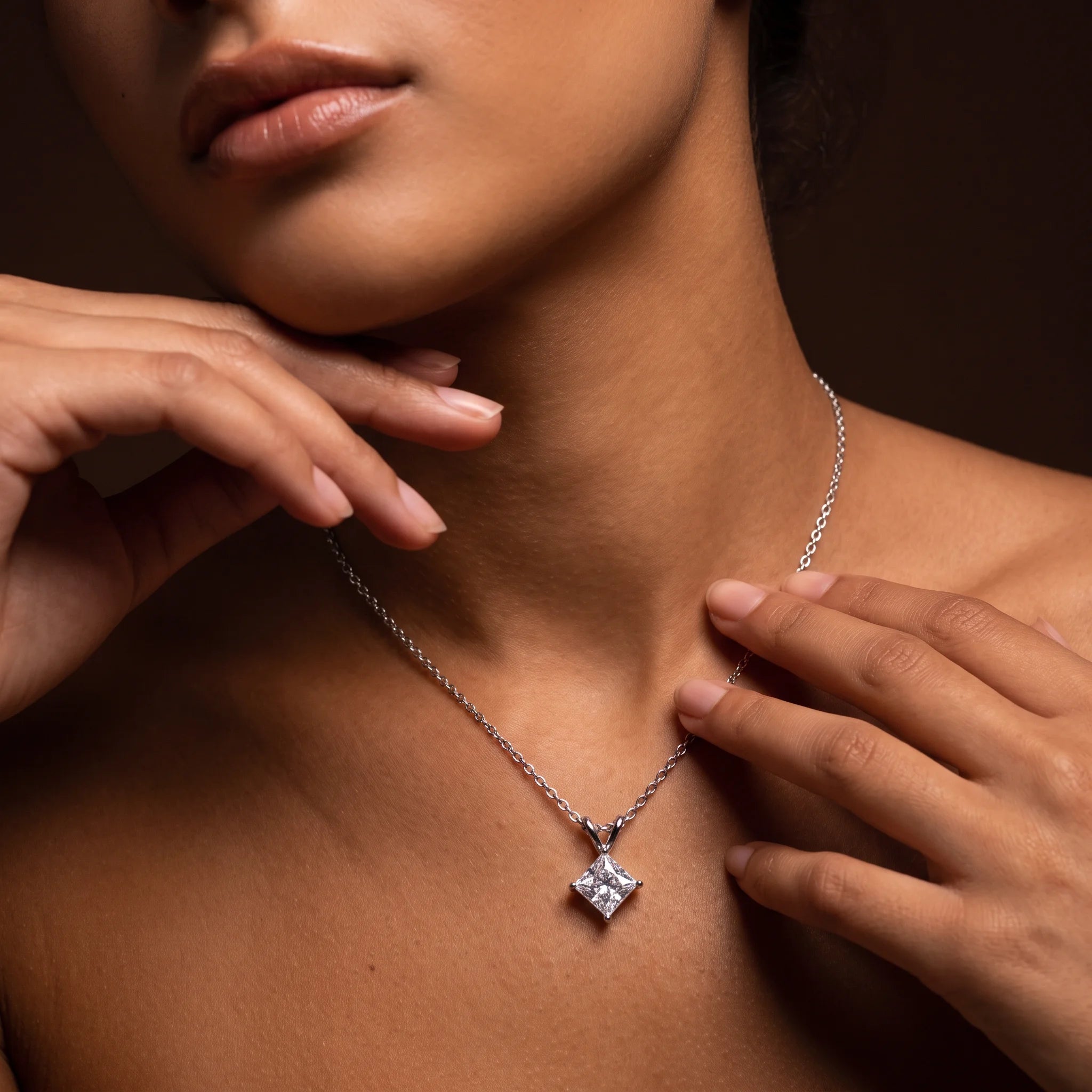 VVS1 D Color Princess Cut Moissanite Pendant Necklace