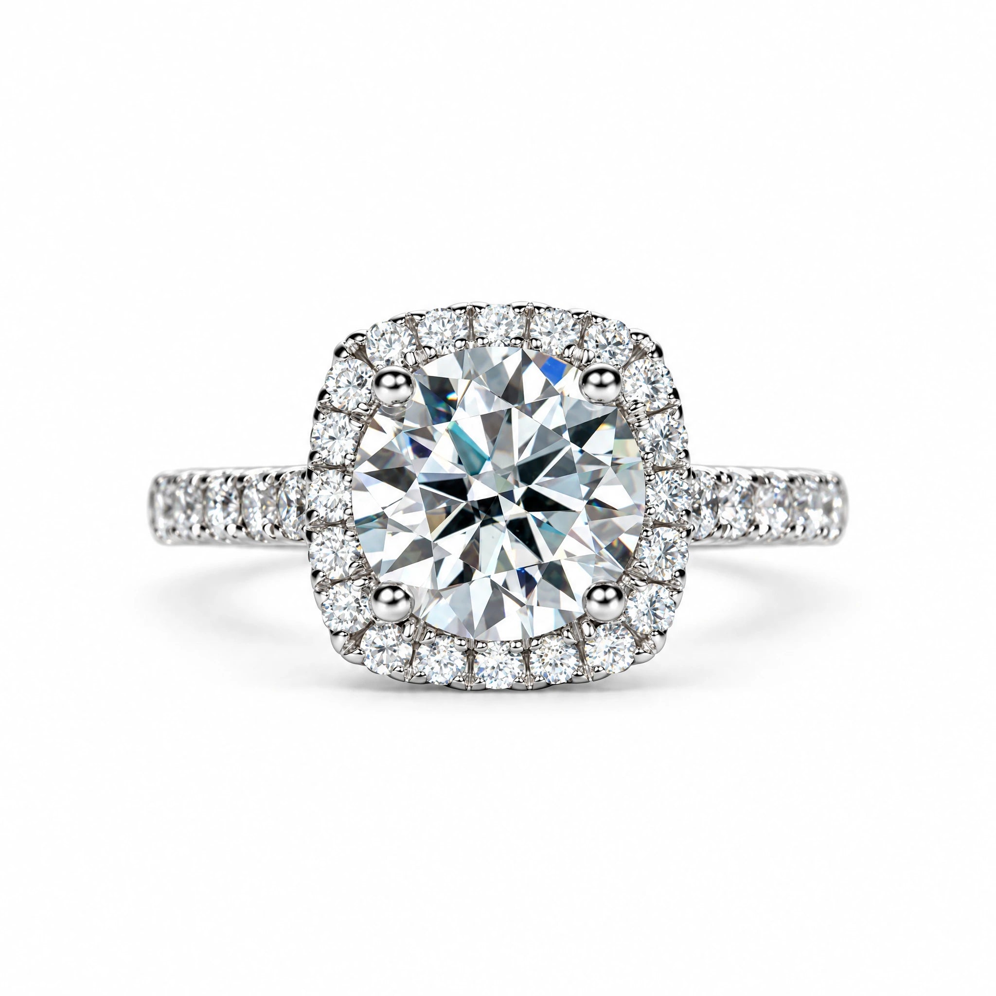 3 CT Round Cut Moissanite Halo Engagement Ring