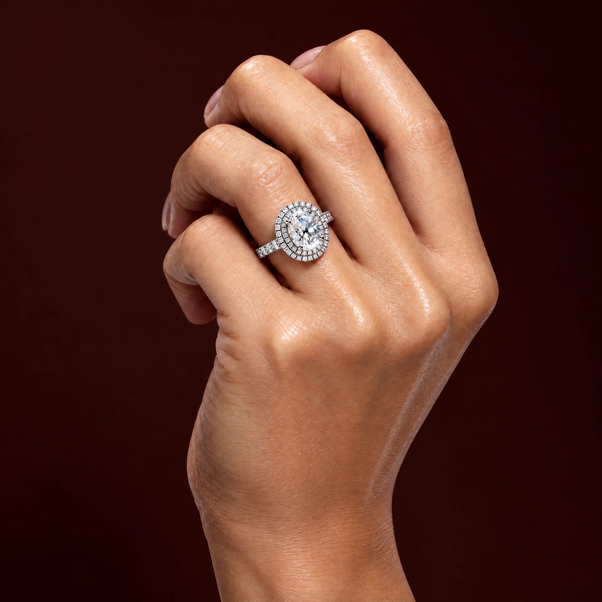 3 CT Oval Cut Double Halo Moissanite Engagement Ring