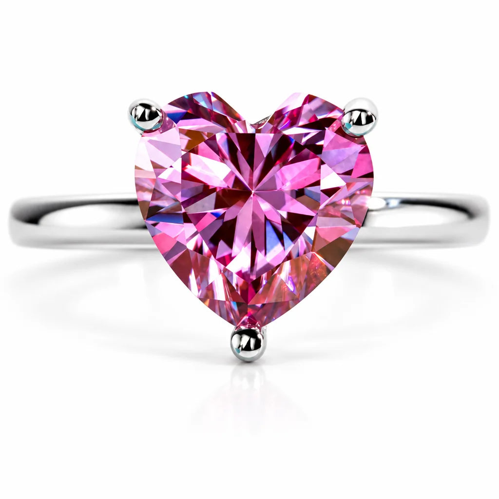 3CT Heart Cut Sakura Pink Moissanite Engagement Ring