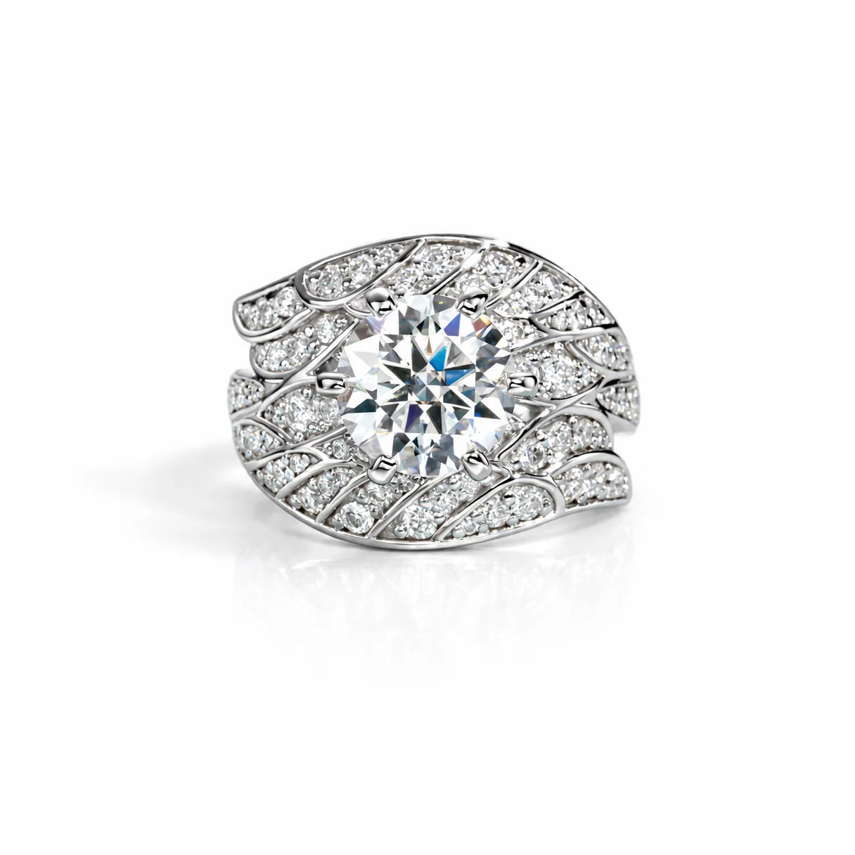 4 CTTW Angel Wing Moissanite Engagement Ring