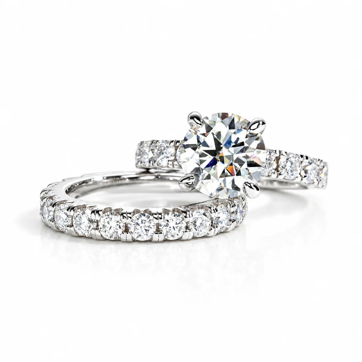 3.5 CT Round Cut Moissanite Engagement Ring Set