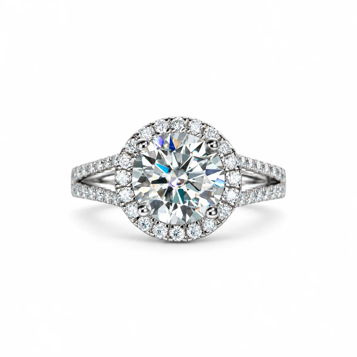 3 CT Round Cut Halo Moissanite Engagement Ring