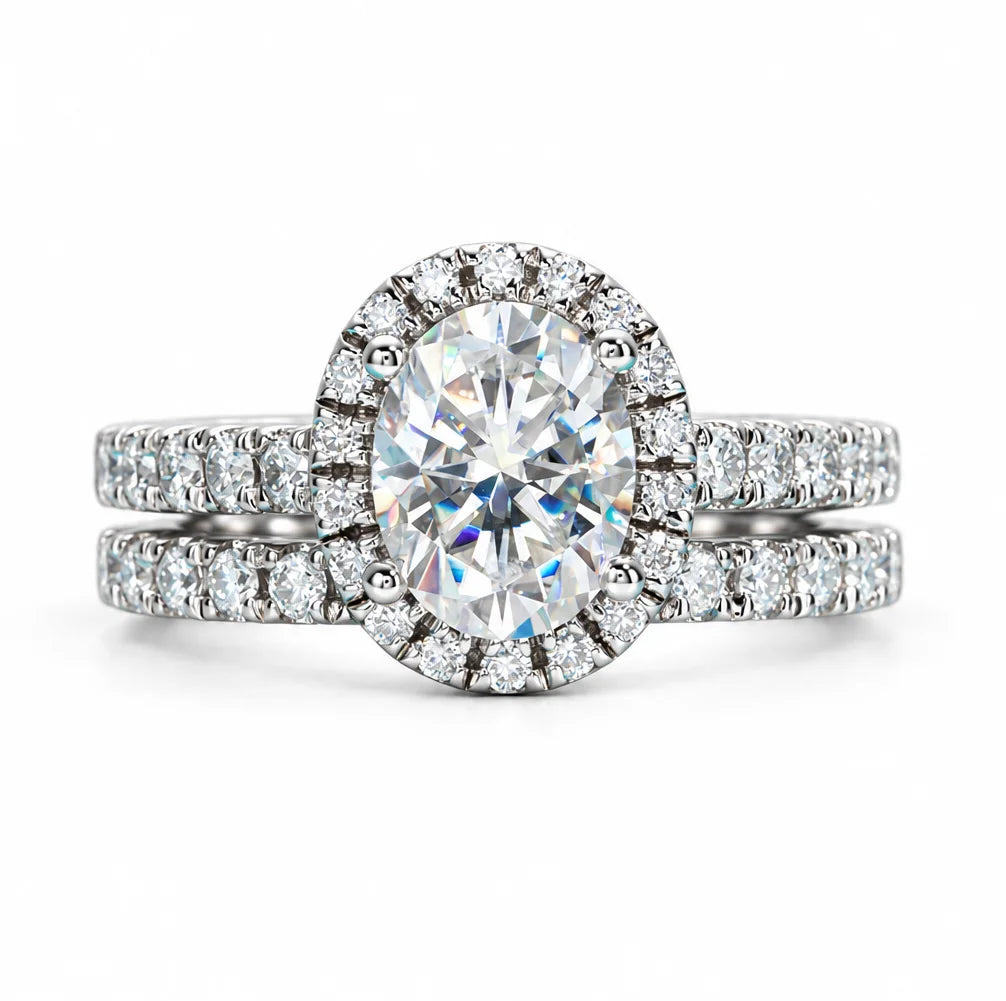 2 CT Oval Cut Moissanite Bridal Ring Set