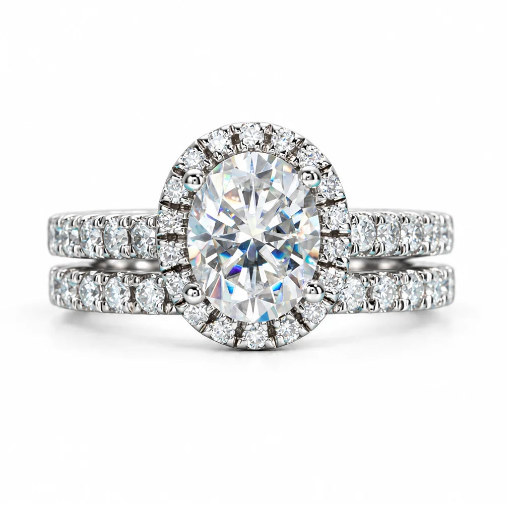 2 CT Oval Cut Moissanite Bridal Ring Set