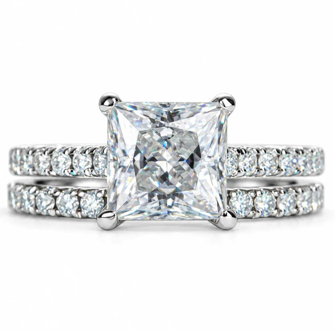 3CT Princess Cut D Color Moissanite Engagement Bridal Set