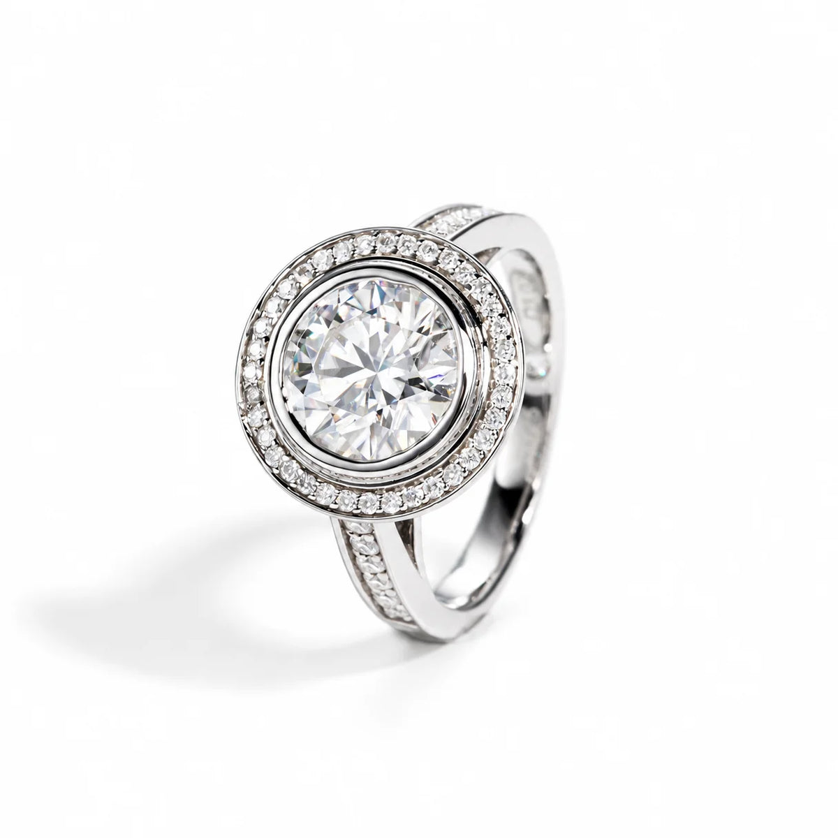3 CT Round Cut Moissanite Round Halo Engagement Ring