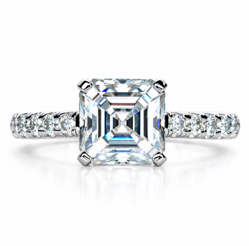 3 CT Asscher Cut Moissanite Engagement Ring