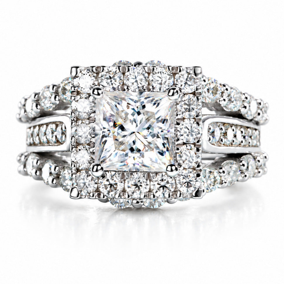 3.884 CTTW Princess Cut Moissanite Engagement Ring
