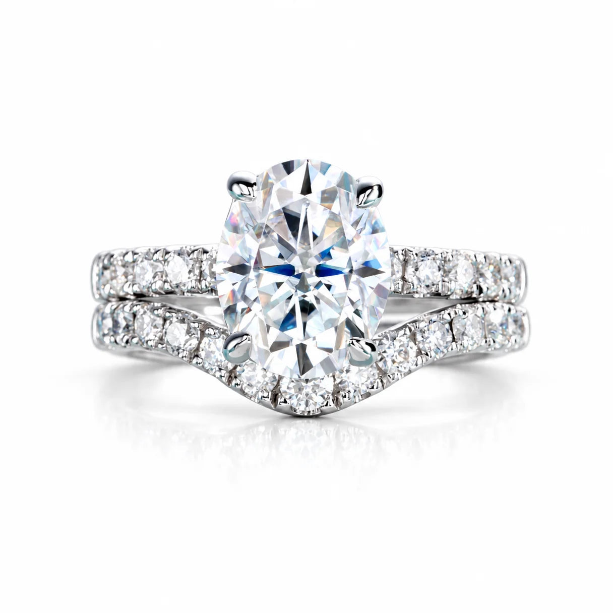 3.64 CTTW Oval Cut Moissanite Bridal Ring Set