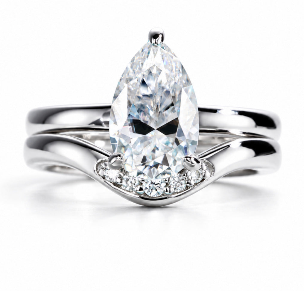 3 CT Pear Cut Moissanite Bridal Ring Set
