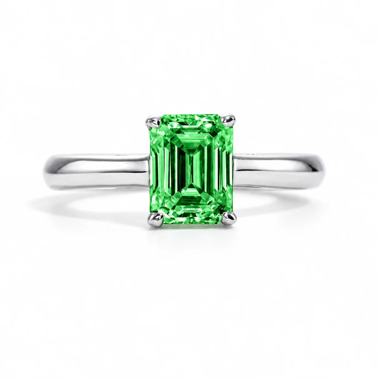 2CT Emerald Cut Colombian Cultivated Emerald Engagement Ring