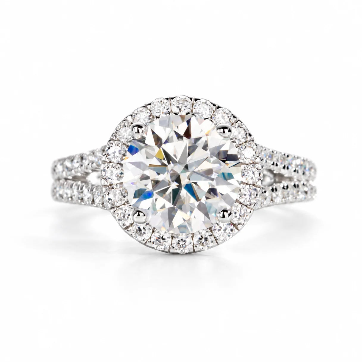 3 CT Round Cut Halo Moissanite Engagement Ring