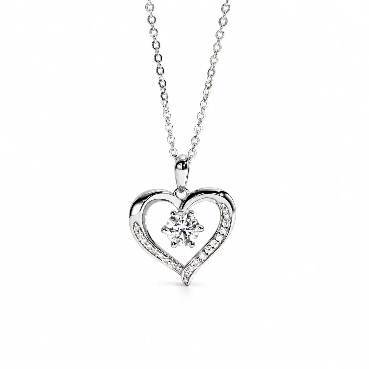 6.5MM Round Cut Heart Shaped Moissanite Pendant Necklace